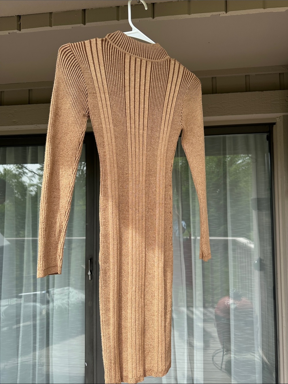 Ribbed Long Sleeve Bodycon Dress - Camel